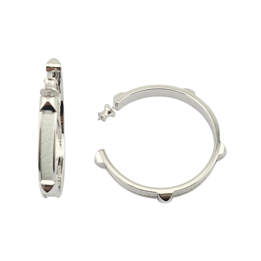 Hermes Athena Large White Silver Earrings