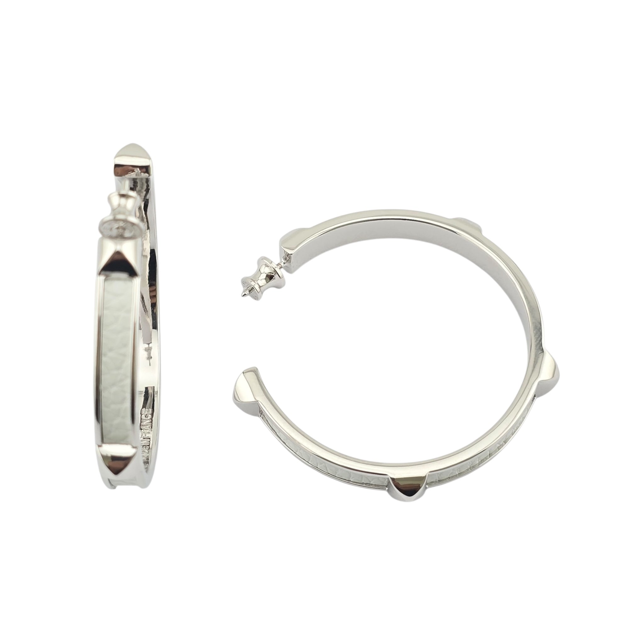 Hermes Athena Large White Silver Earrings