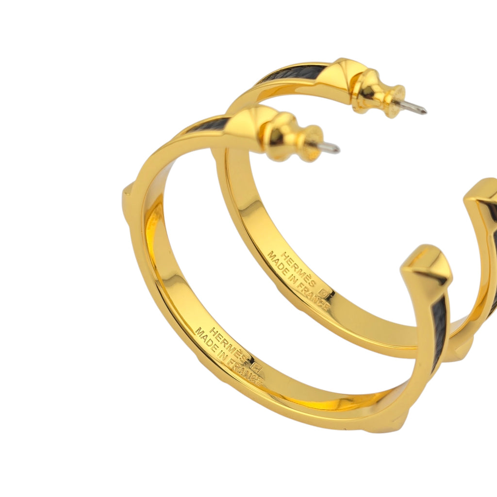 Hermes Athena Large Black Gold Earrings