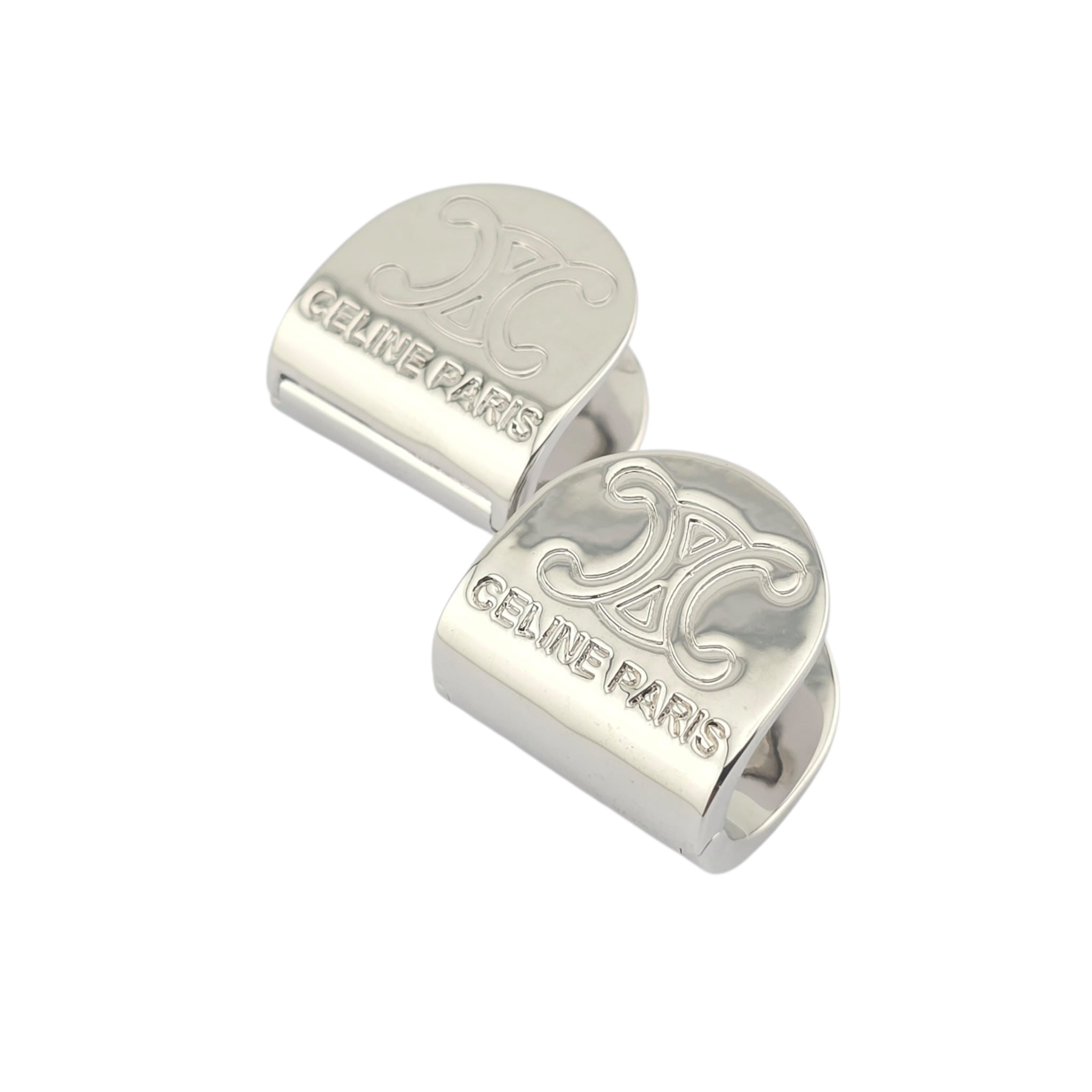 Celine Silver Metal Logo Earrings