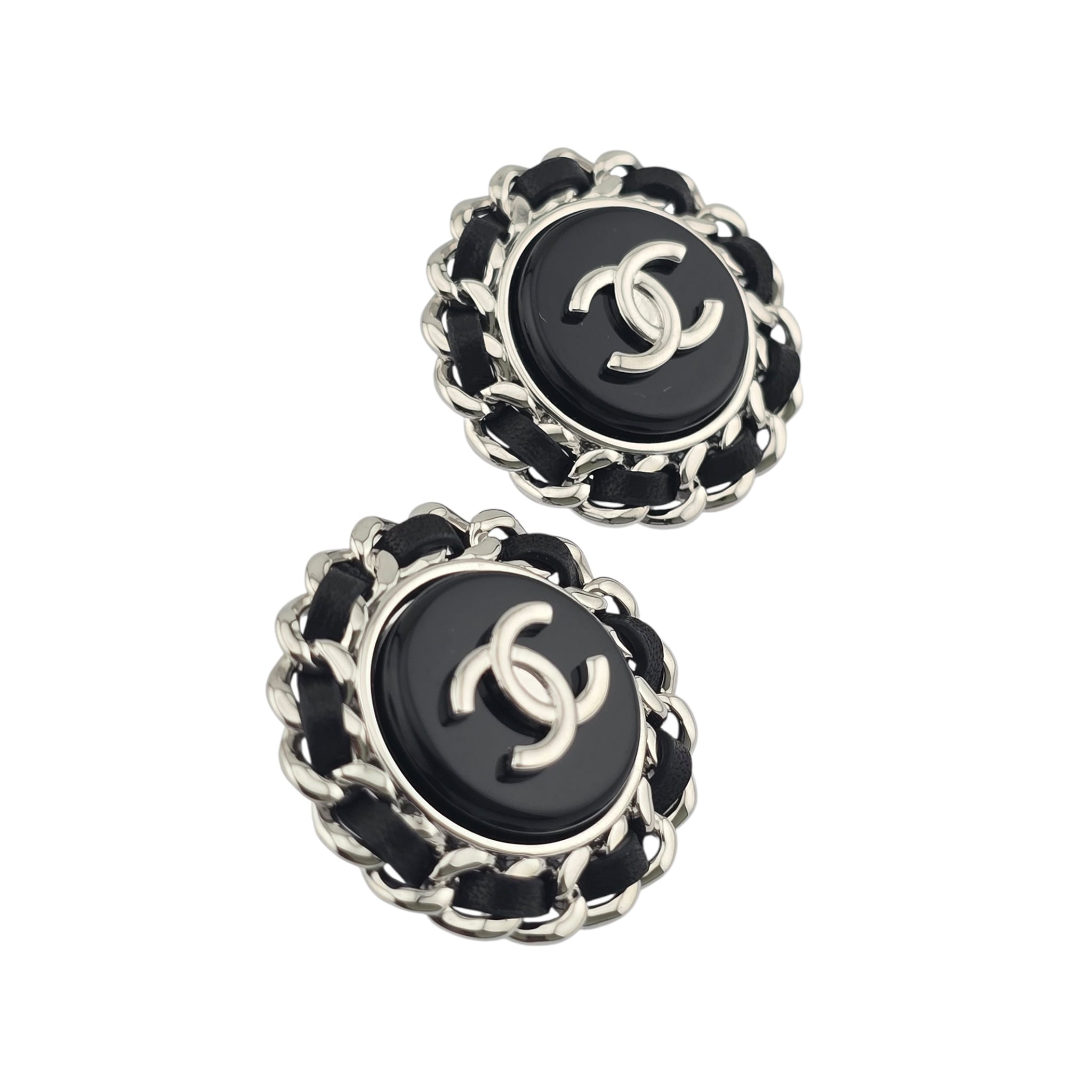 Chanel CC Round Silver Black Earrings 2025