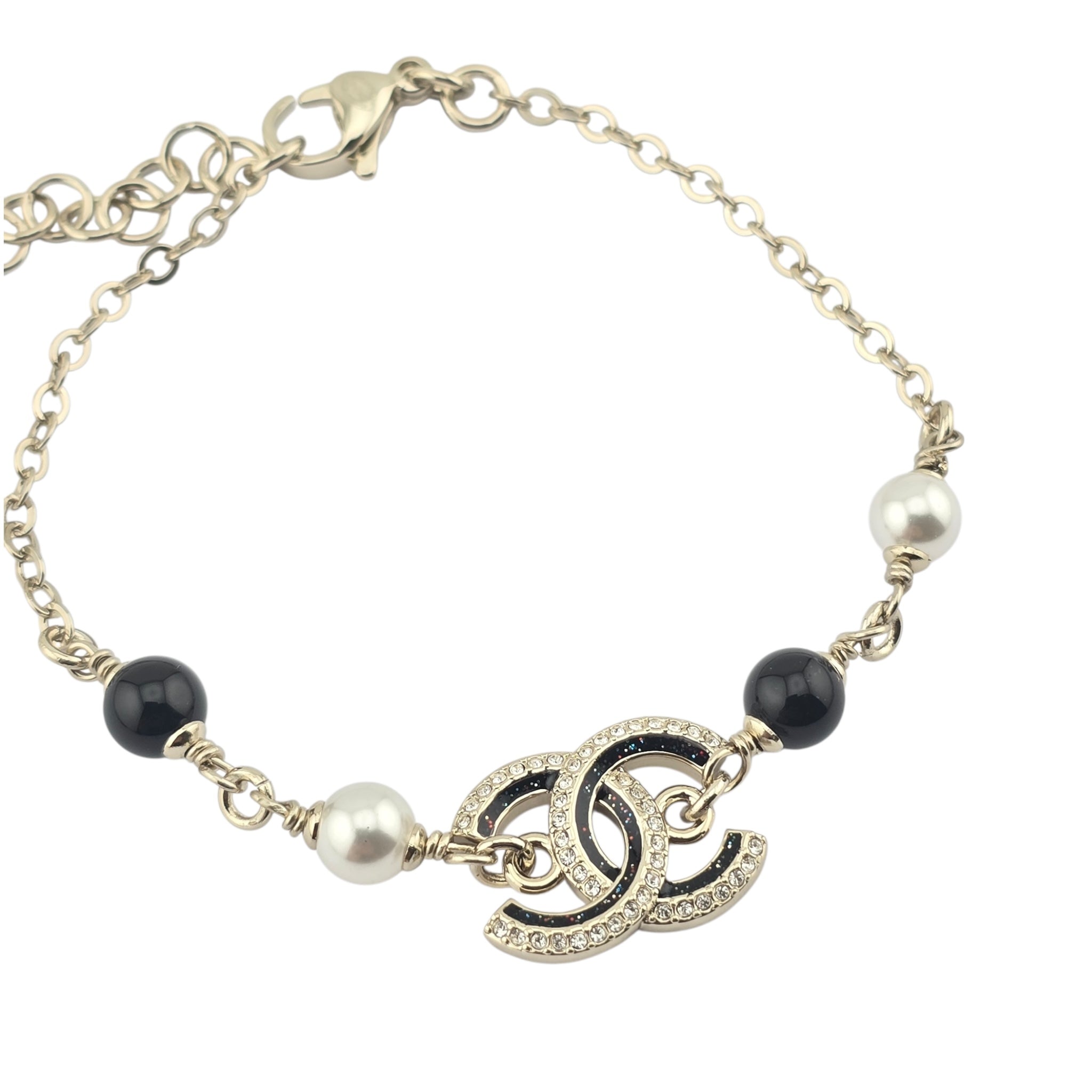 Chanel CC Gold Black Crystal Bracelet