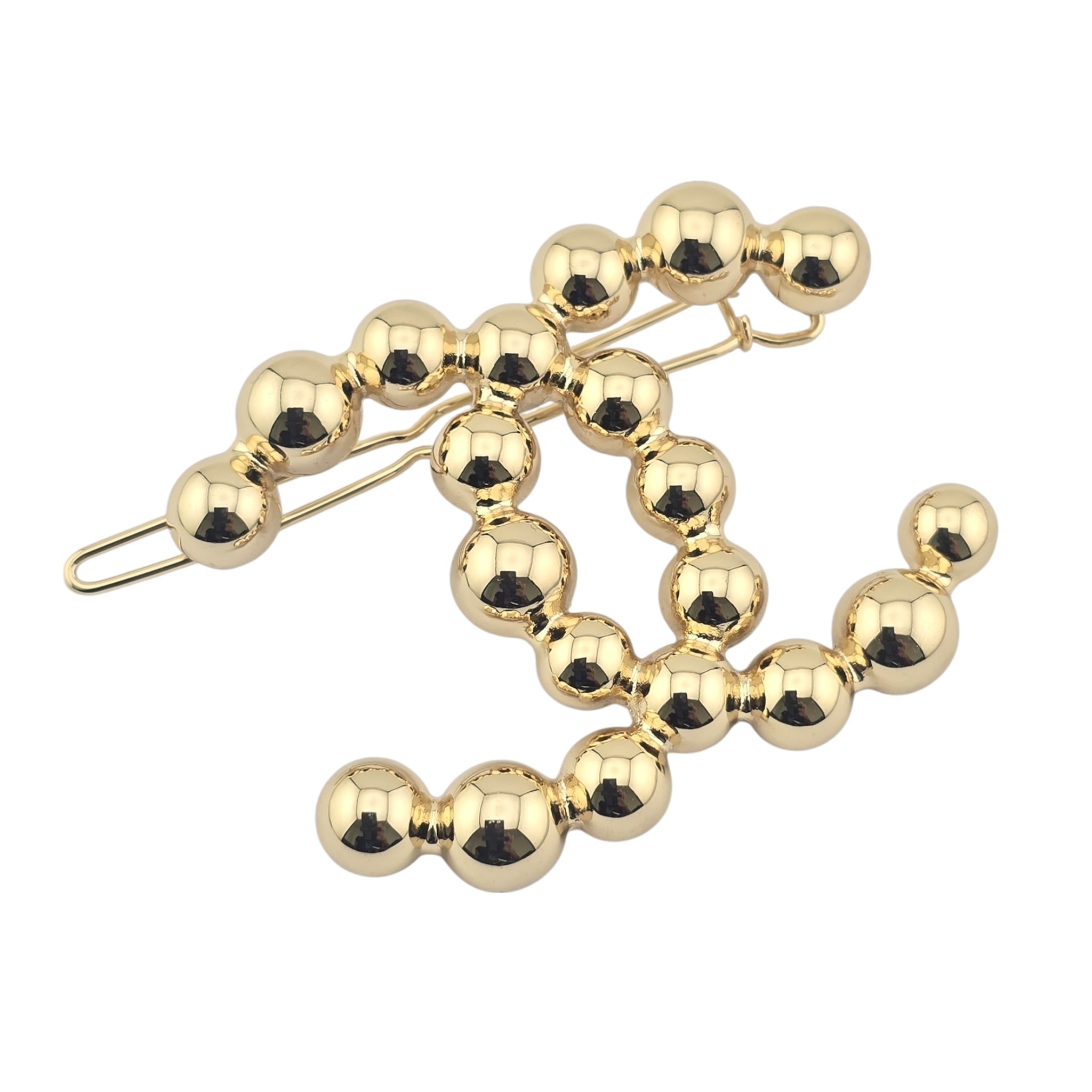 Chanel CC Metal Beaded Hair Clip Gold