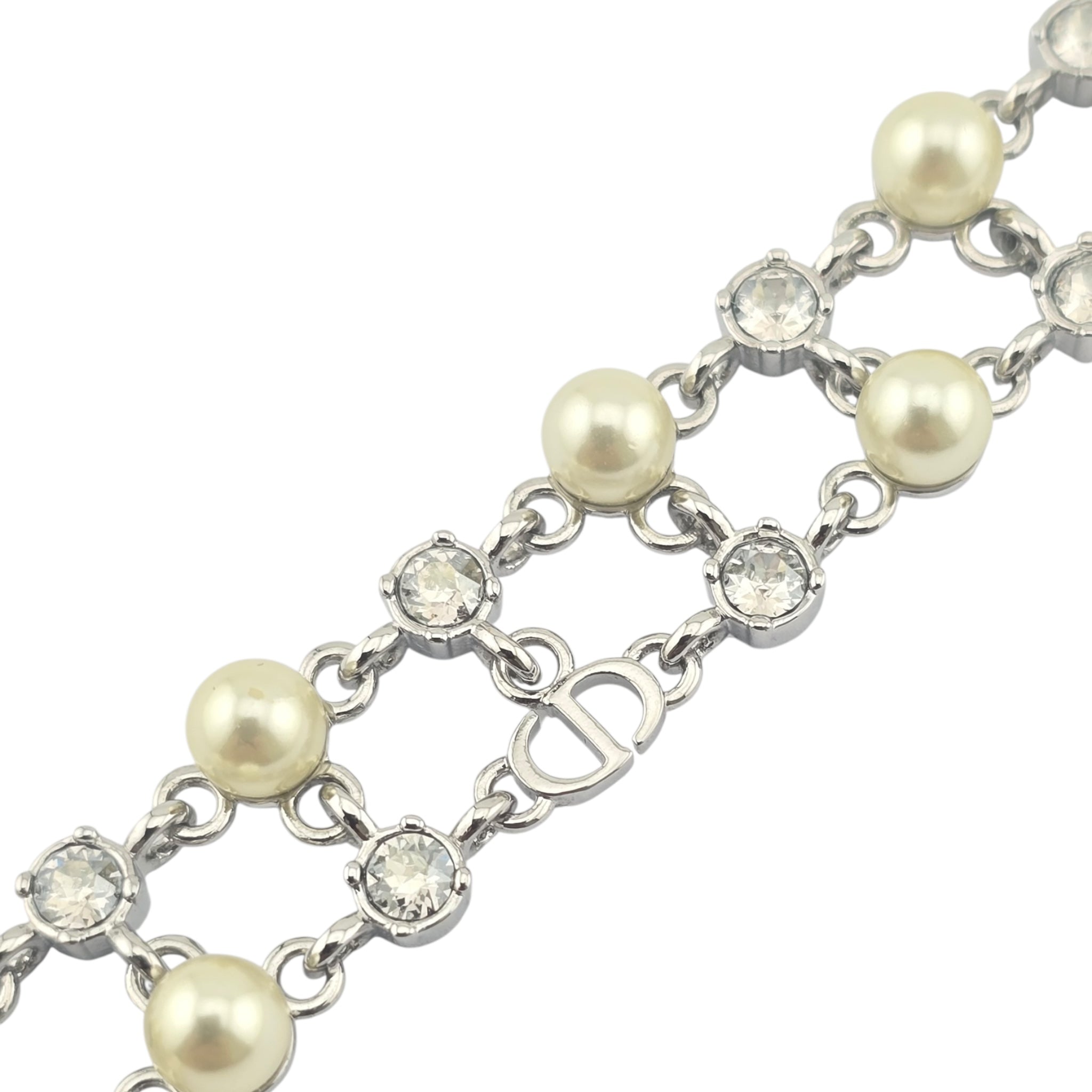 Christian Dior Silver Crystal Faux Pearls Bracelet