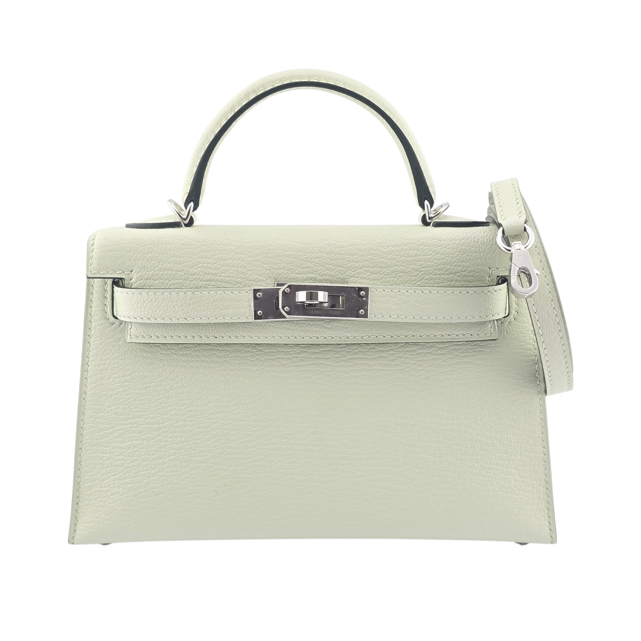 Hermes Mini Kelly II Vert Fizz Chevre Palladium Hardware Bag