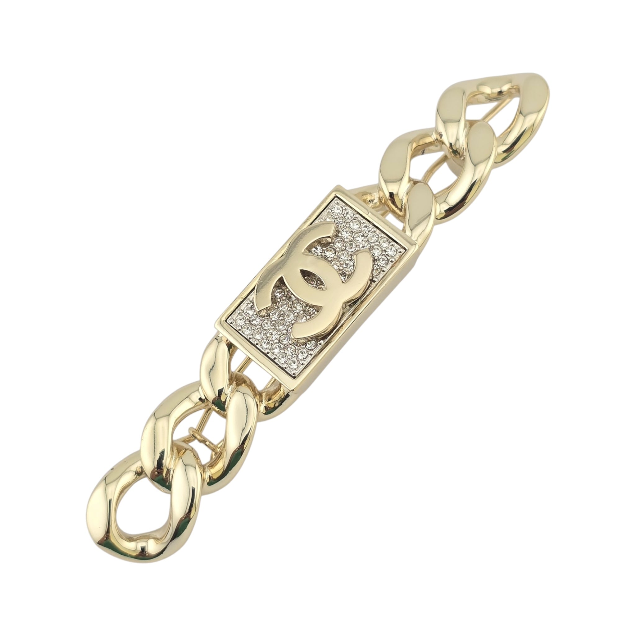 Chanel CC Crystal Chain Hair Clip Barrette Gold