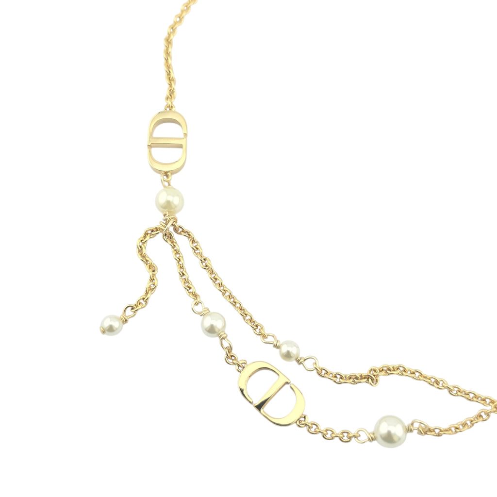Christian Dior Gold-Tone Resin Pearl Petite CD Necklace