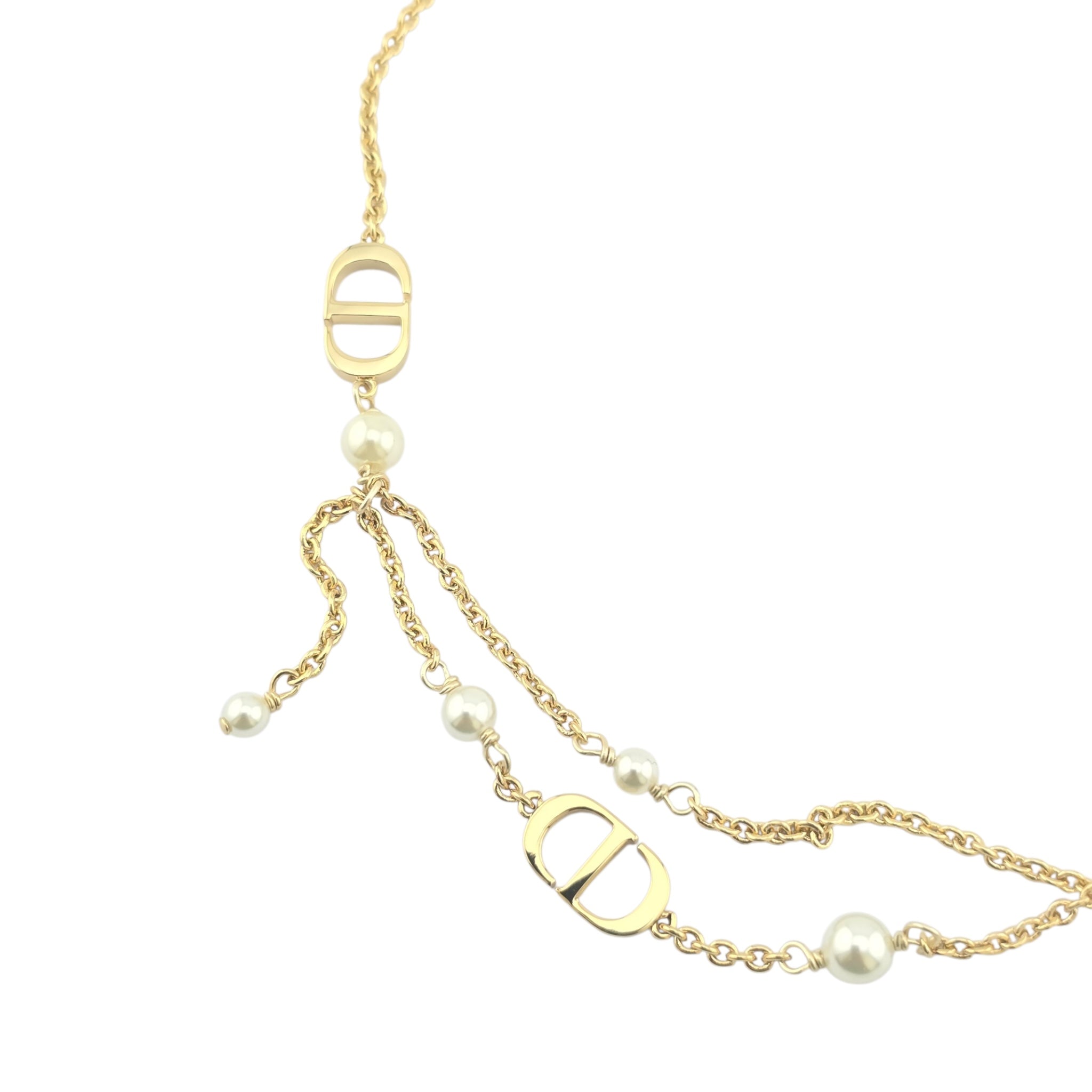 Christian Dior Gold-Tone Resin Pearl Petite CD Necklace