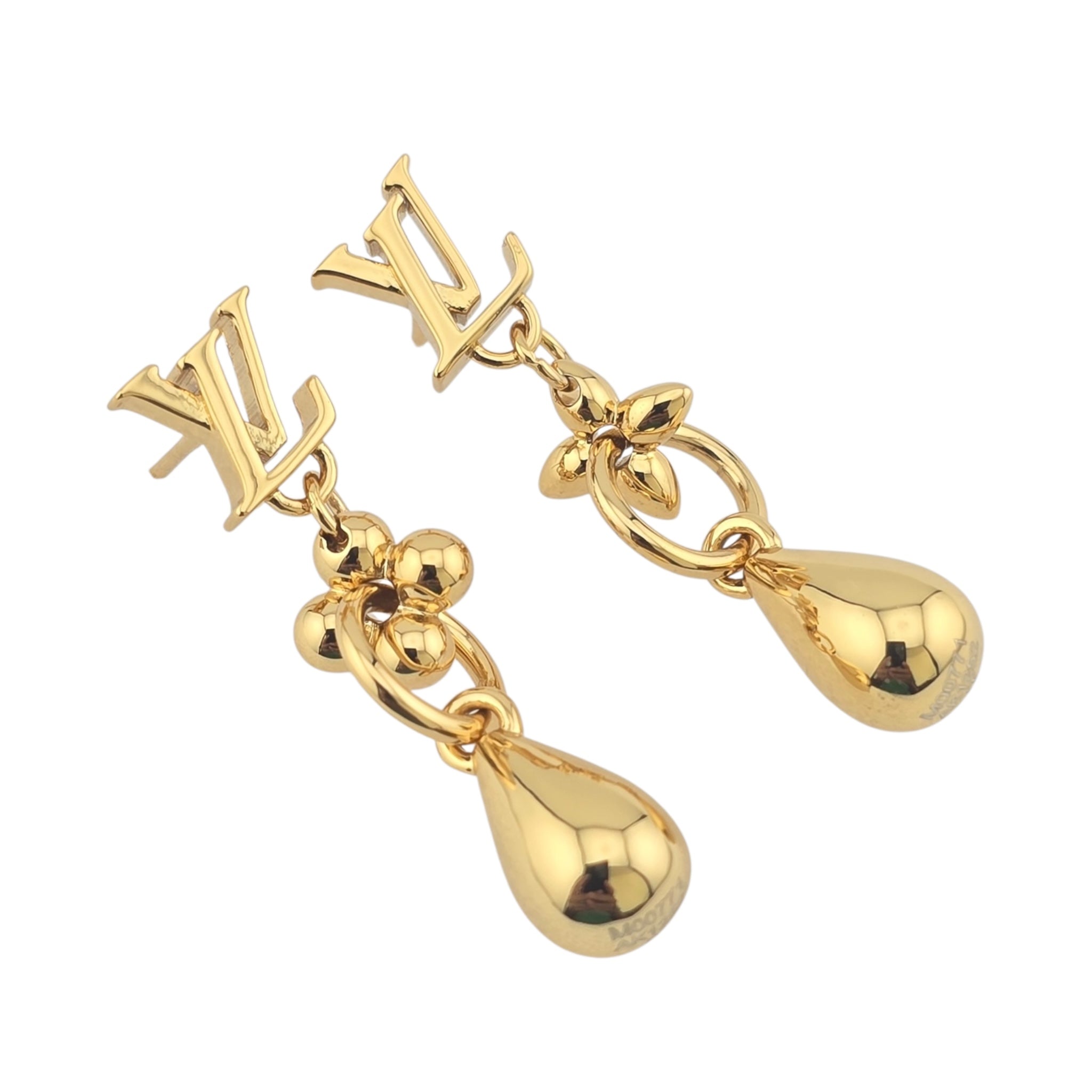 Louis Vuitton LV Flower Drop Gold Metal Earrings