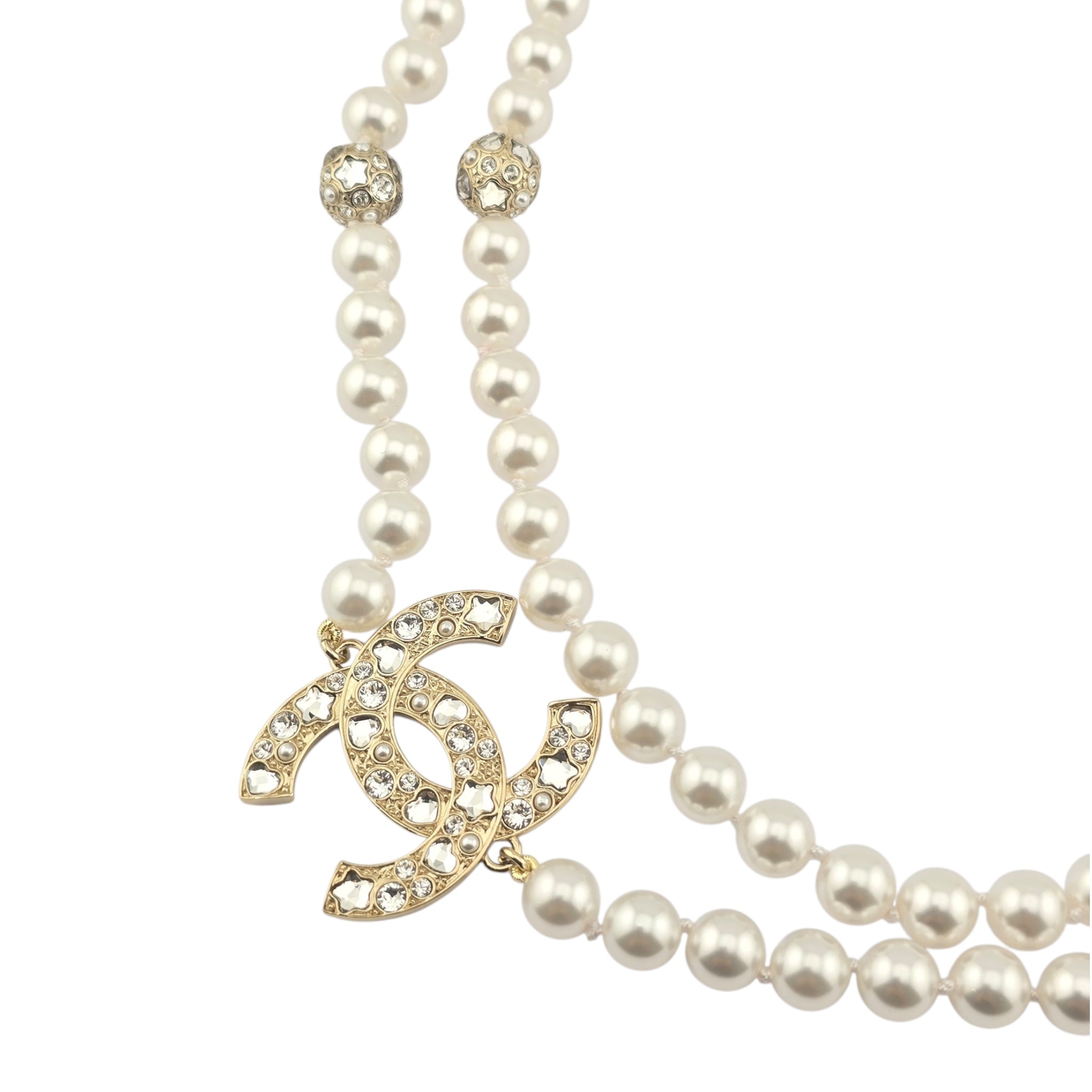 Chanel CC Faux Pearl Crystal Long Necklace 2025