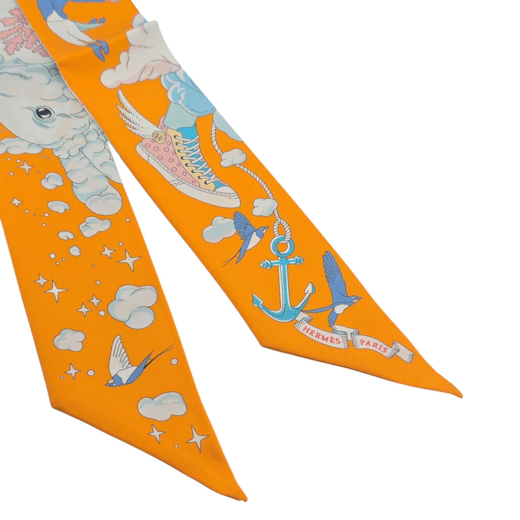 Hermes Silk Sur Mon Nuage Twilly Apricot Bleu Multicolor