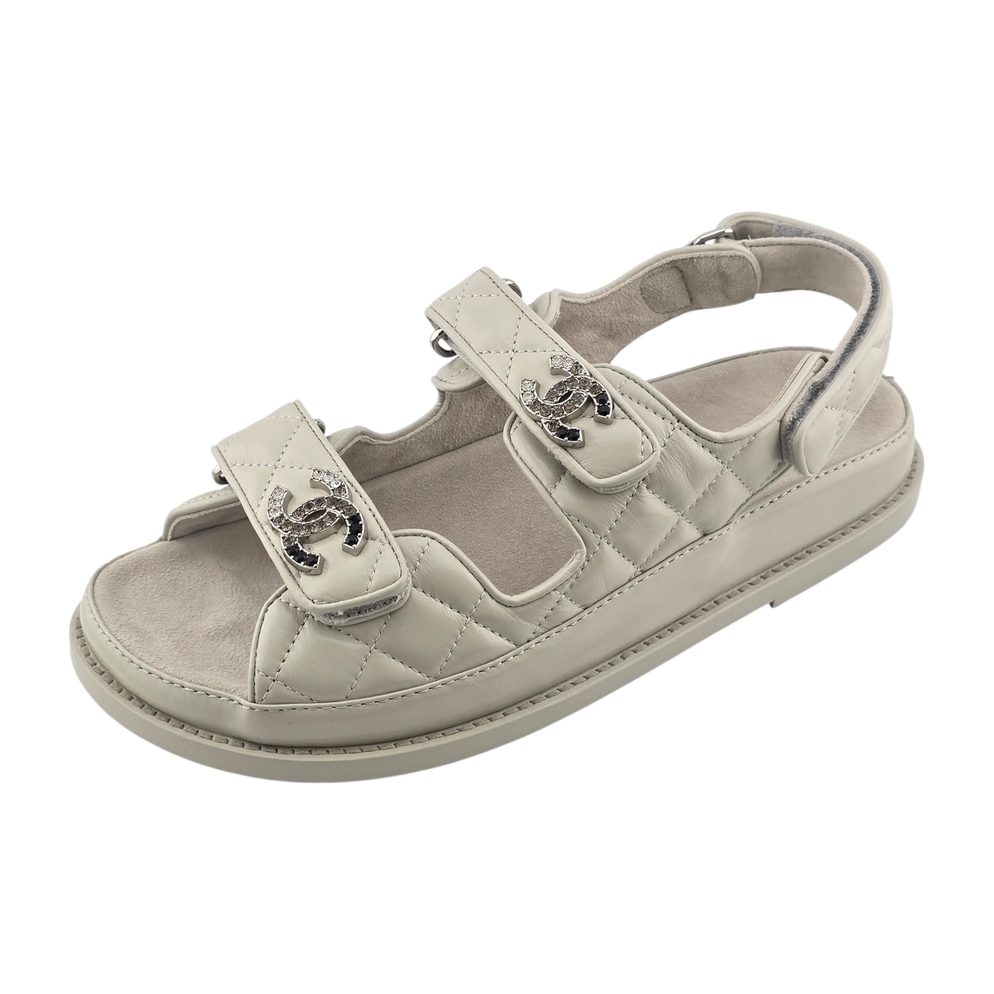 Chanel CC Cream White Lambskin Dad Sandals - 39