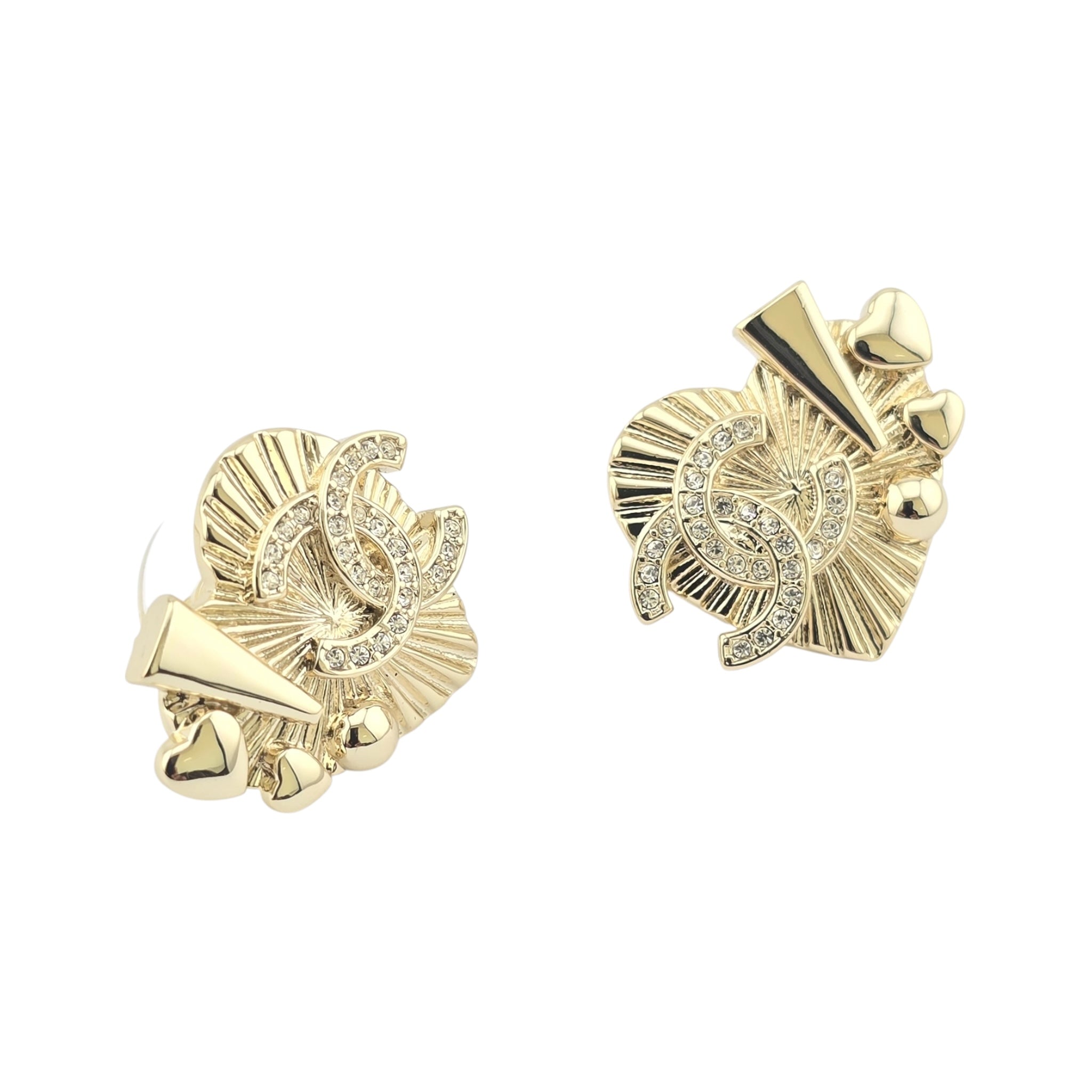 Chanel CC Crystal Heart Earrings Gold 2025
