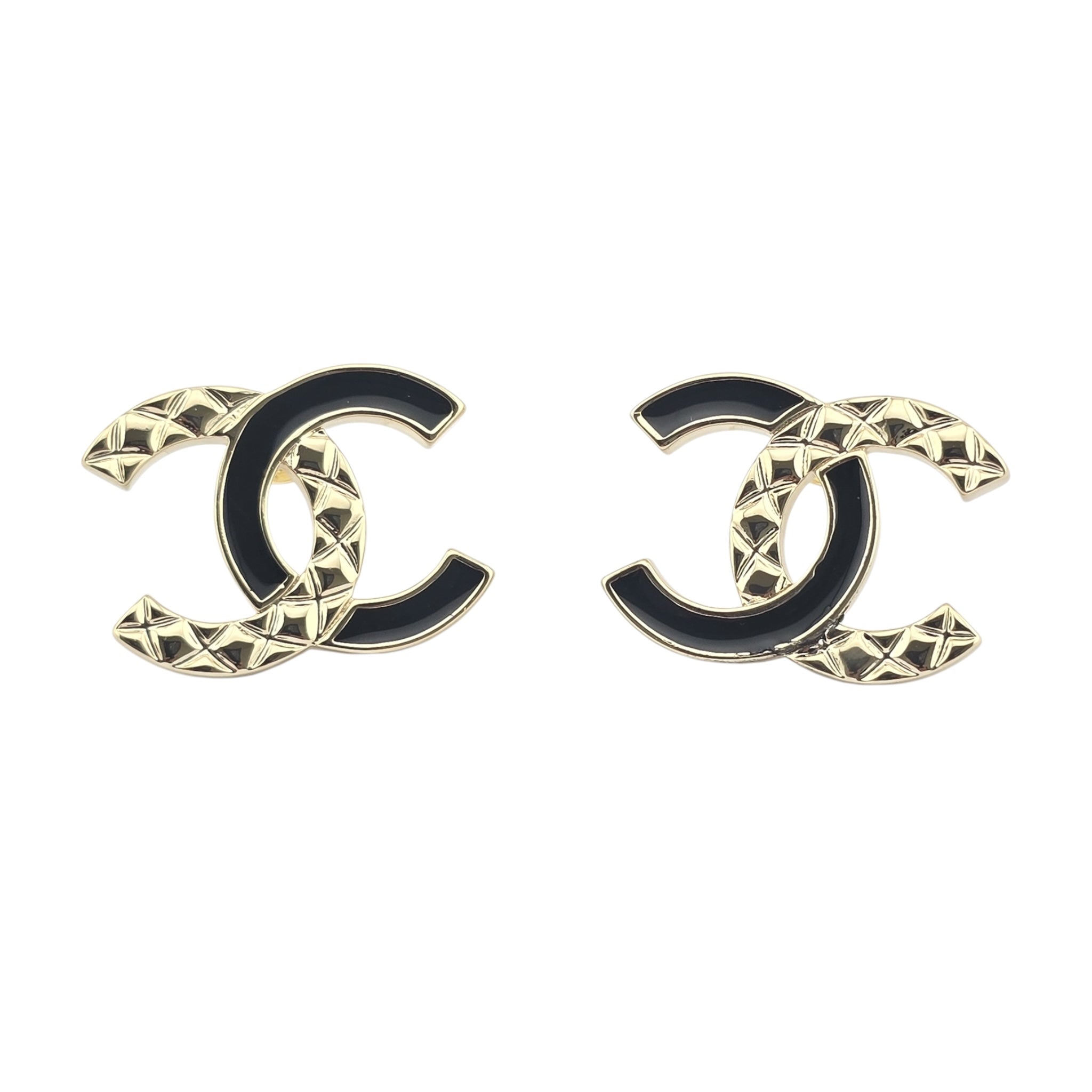 Chanel CC Gold Black Stud Earrings 2025