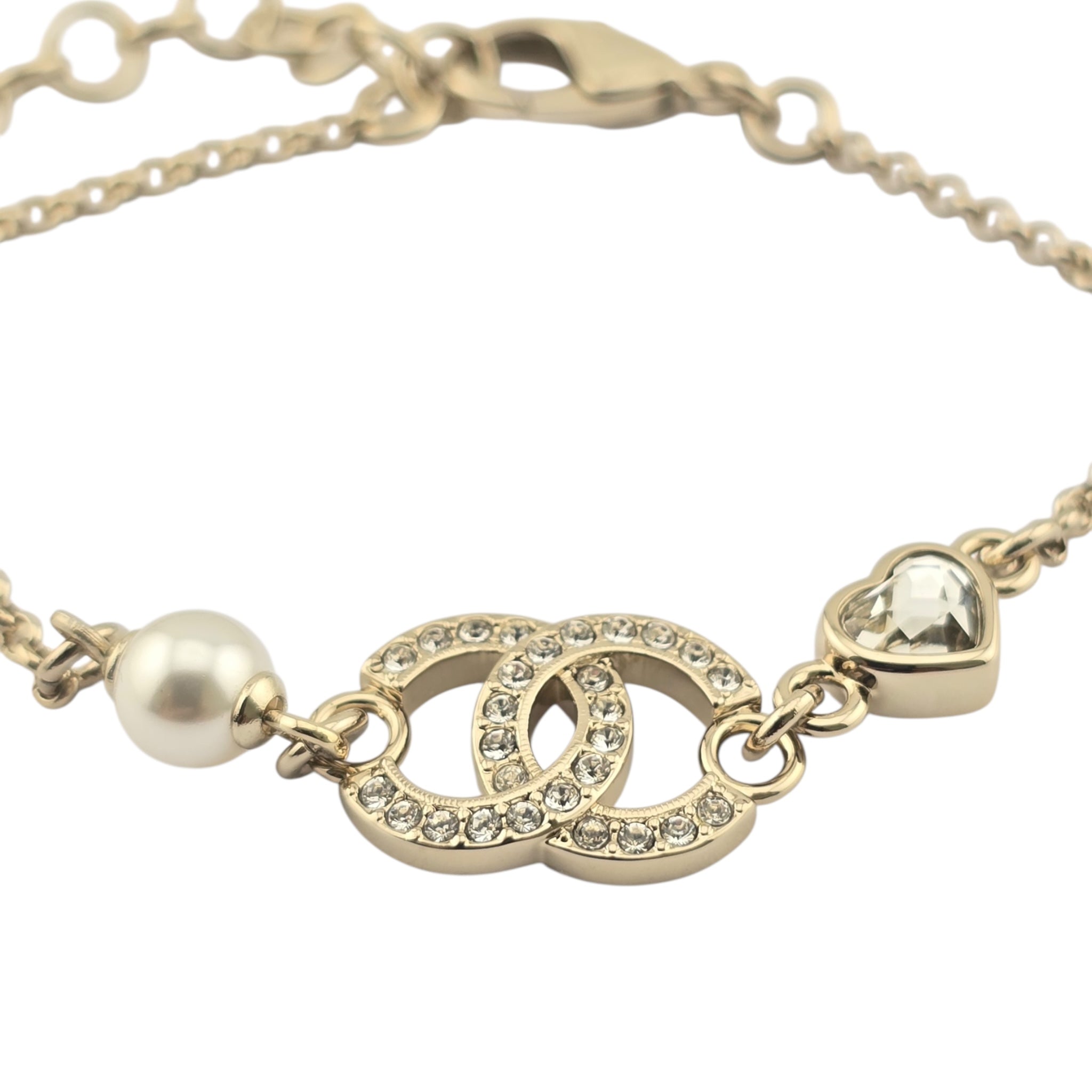 Chanel CC Gold Heart Crystal Bracelet 2025