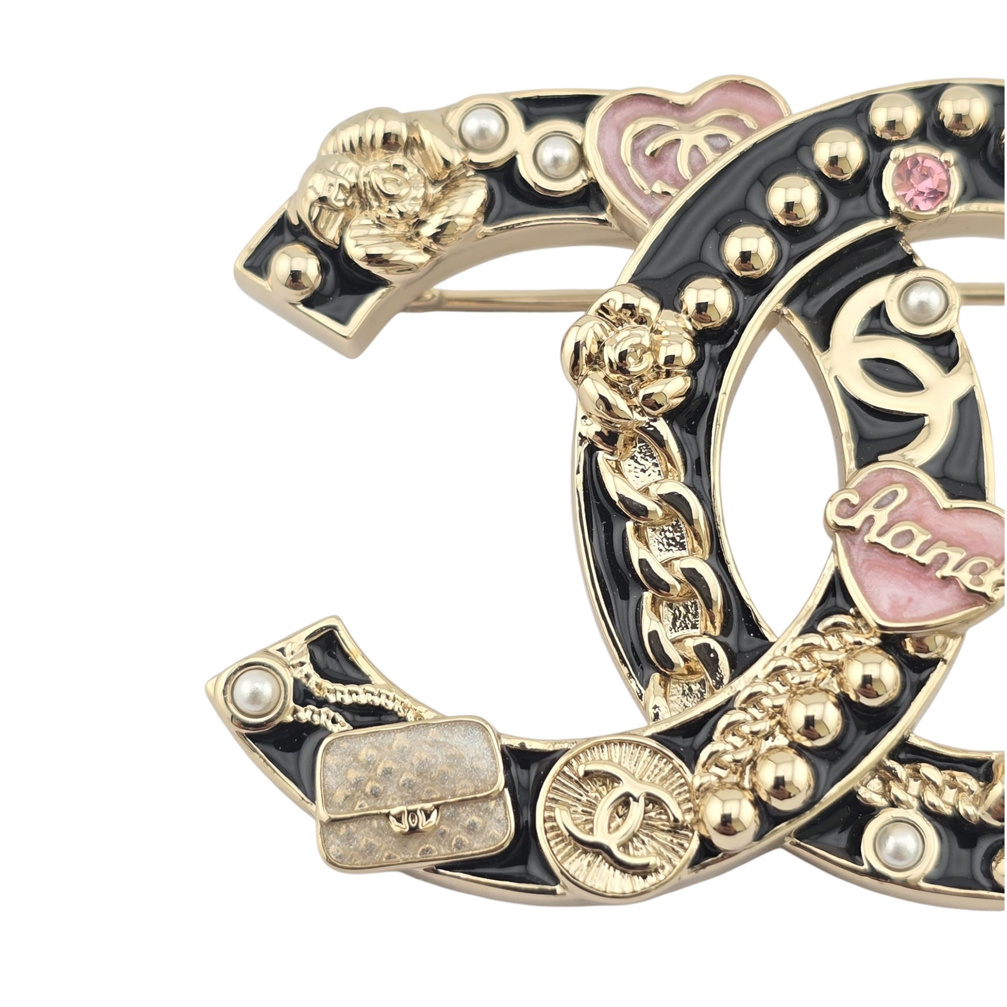 Chanel CC Black Gold Enamel Brooch 2024