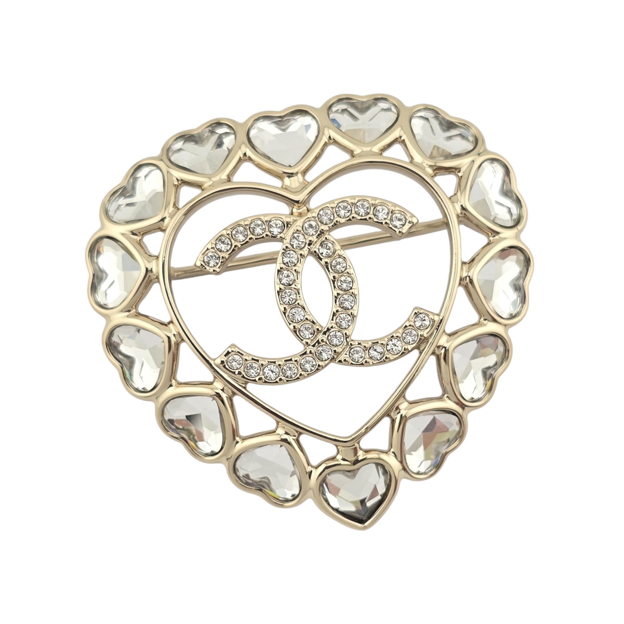 Chanel CC Crystal Gold Heart Brooch 2025