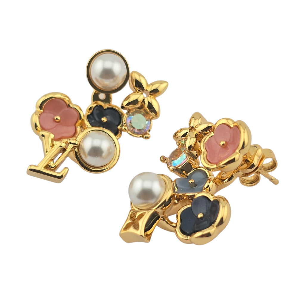 Louis Vuitton LV Metal Crystal Pearl Botanica Earrings Gold LOUIS VUITTON