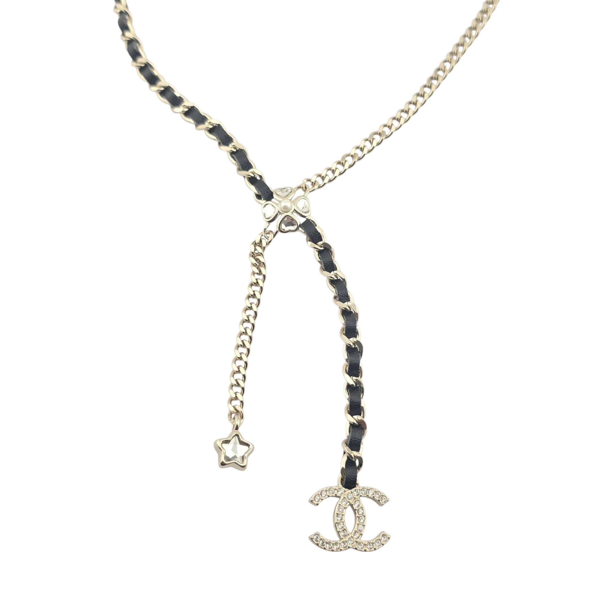 Chanel CC Black Leather Gold Necklace 2025 CHANEL
