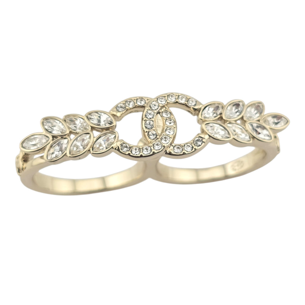 Chanel CC Gold Crystal Floral Ring B23 CHANEL