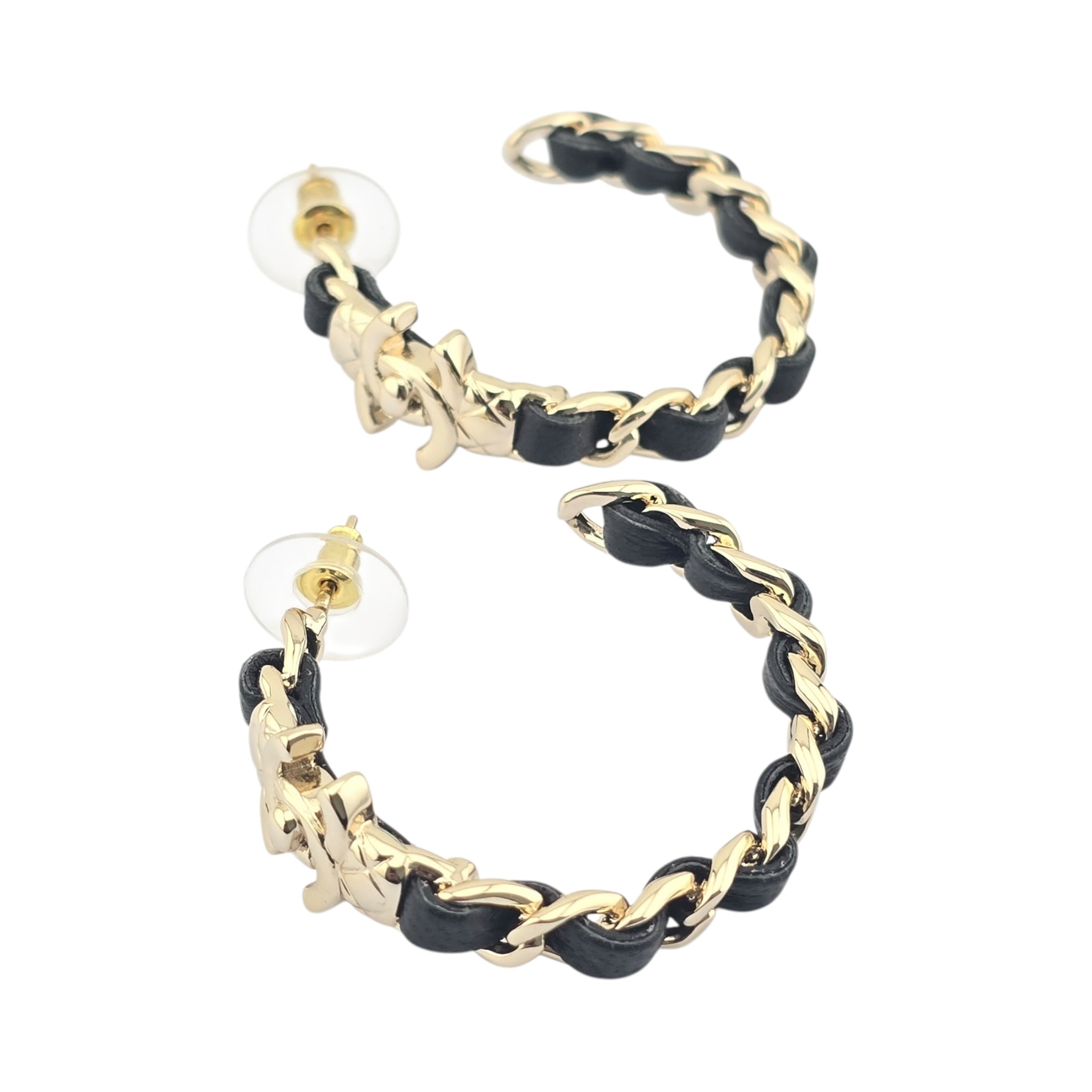 Chanel CC Turnlock Leather Metal Hoop Earrings 2021 CHANEL