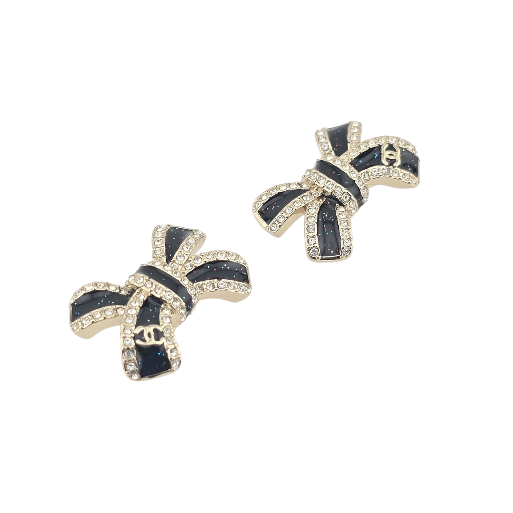 Chanel CC Gold Crystal Enamel Bow Earrings 2025 CHANEL