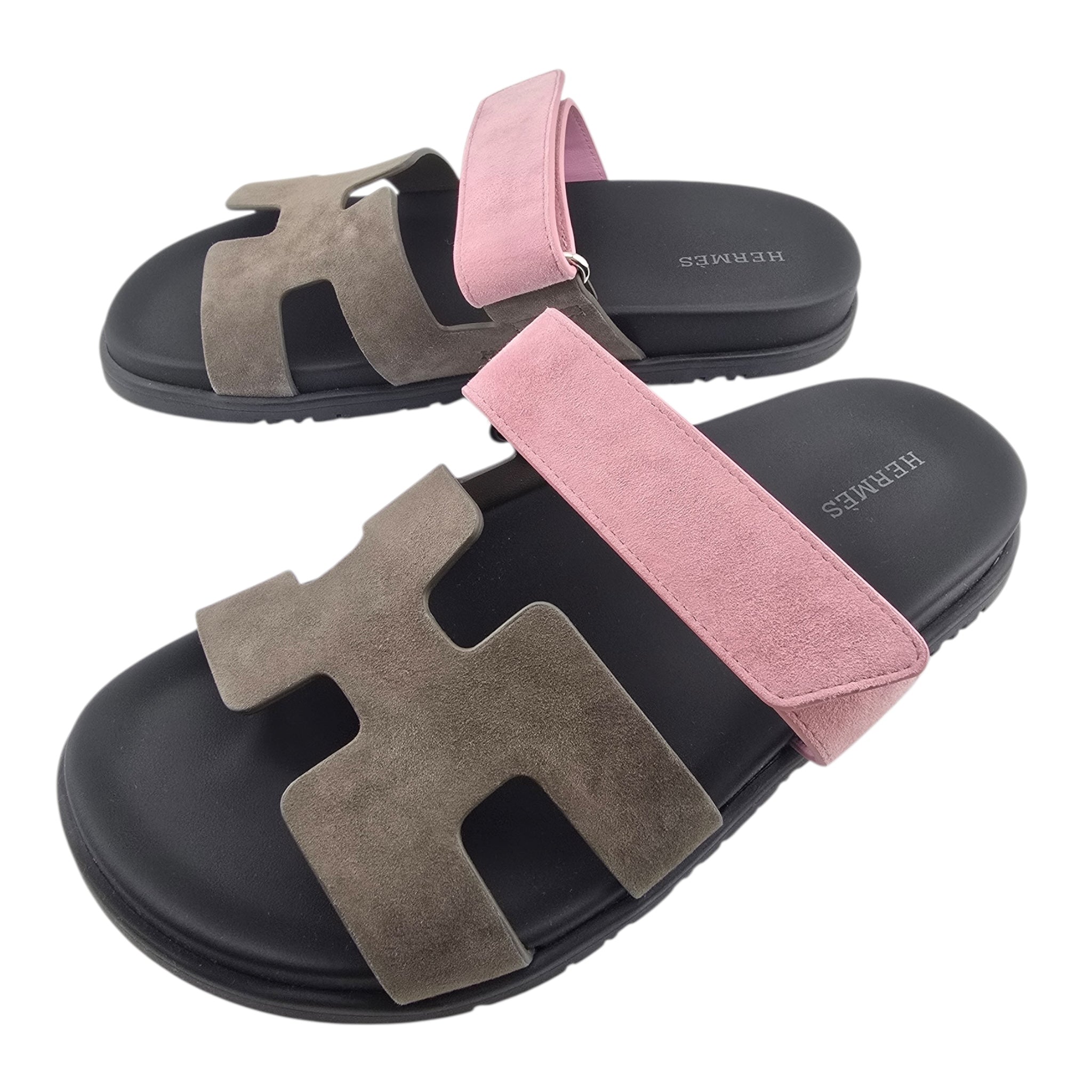 Hermes Chypre Suede Sandal Toundra / Rose 39 UK6 HERMES