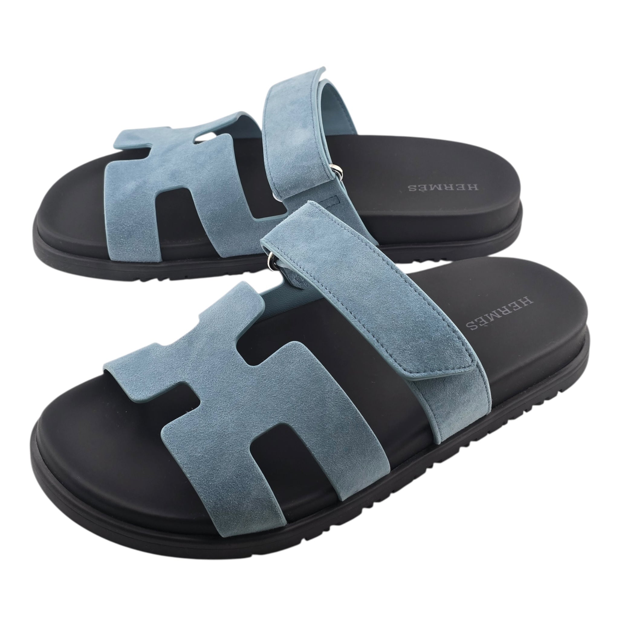 Hermes Chypre Suede Sandal Bleu Mineral 39 UK6 HERMES