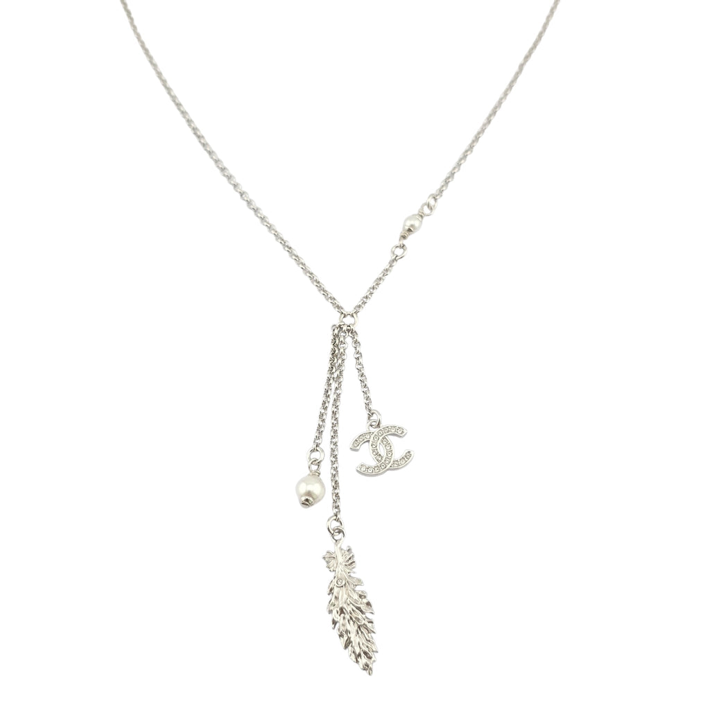 Chanel CC Silver Drop Pendant Necklace 2025 CHANEL