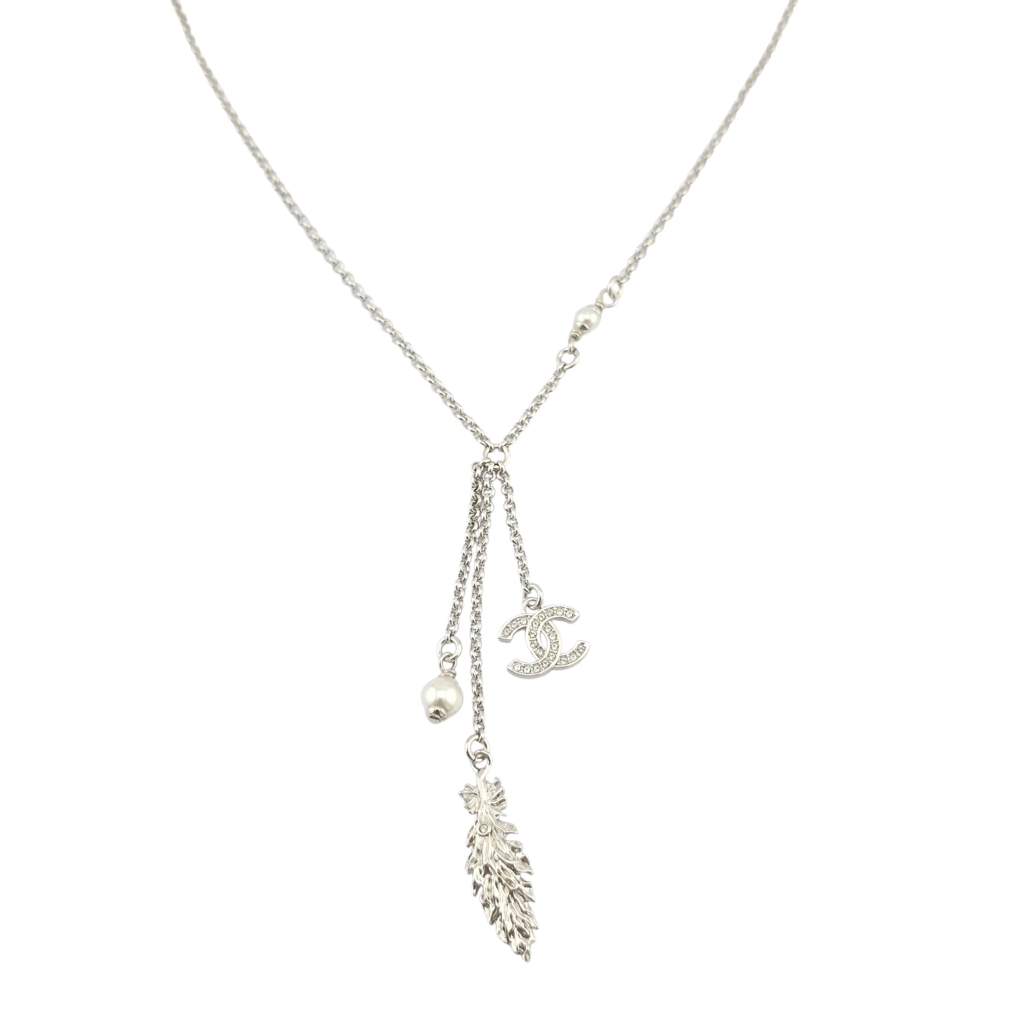 Chanel CC Silver Drop Pendant Necklace 2025 CHANEL