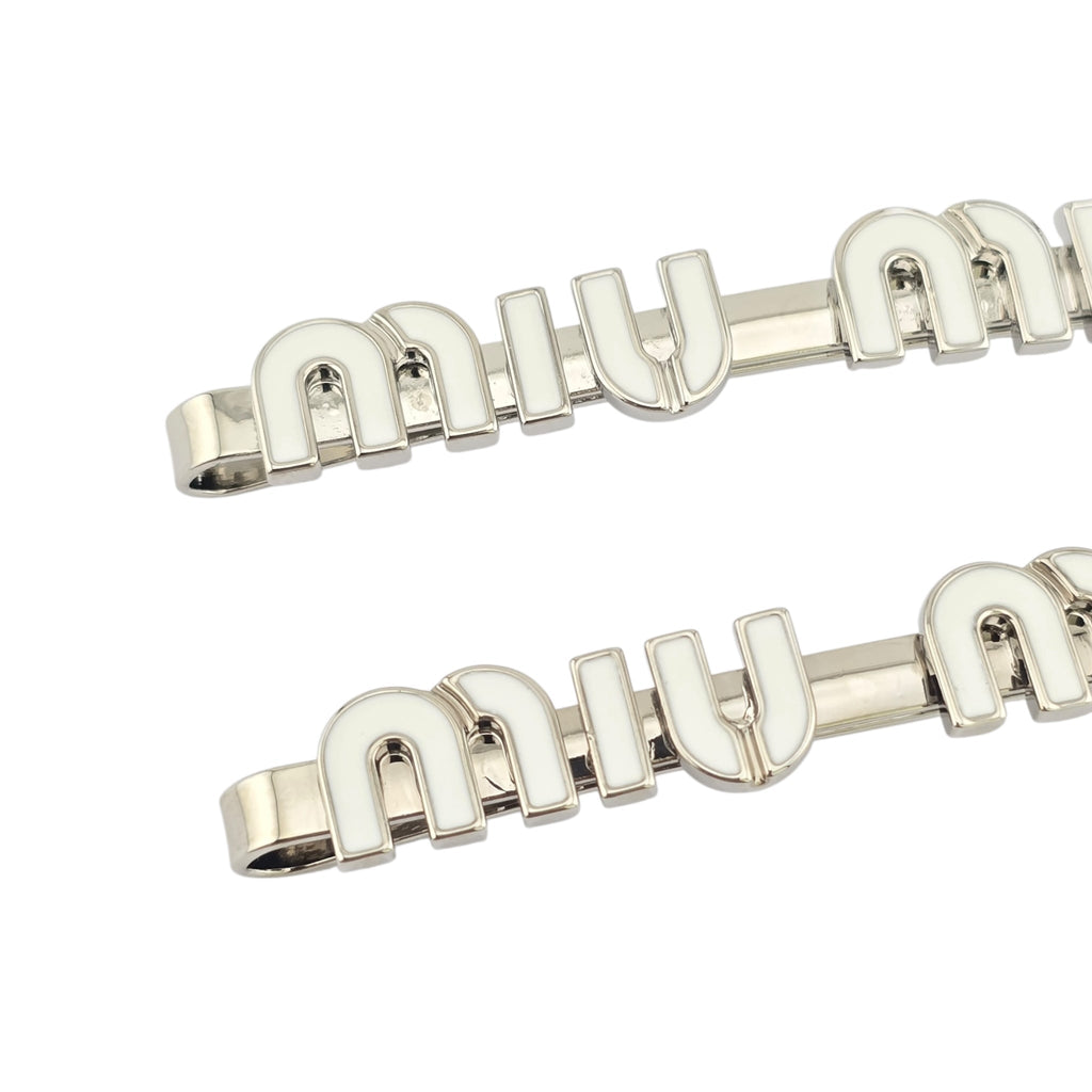 Miu Miu Silver White Enamel Hair Clip MIU MIU