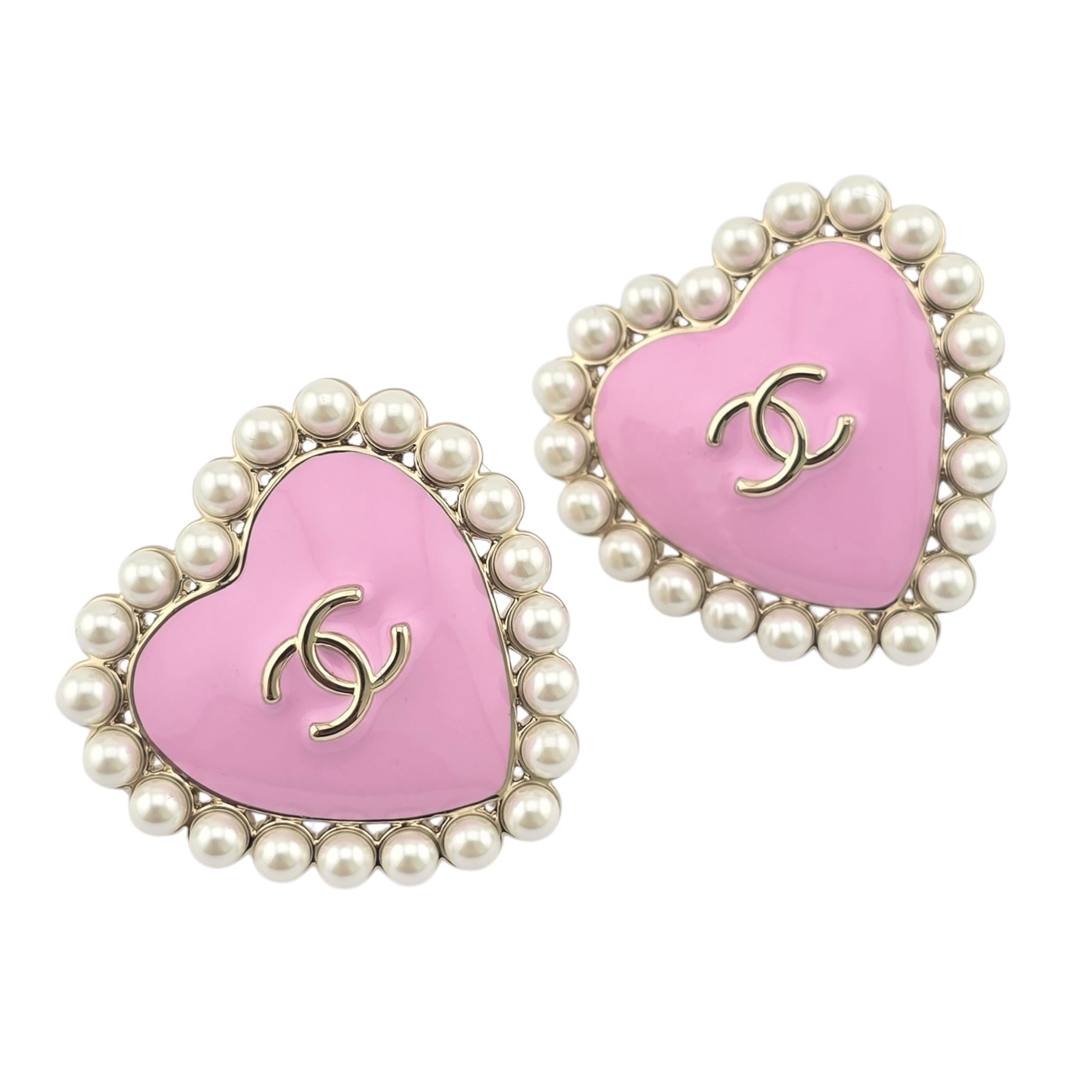 Chanel CC Pink Gold Heart Faux Pearl Earrings 2025 CHANEL