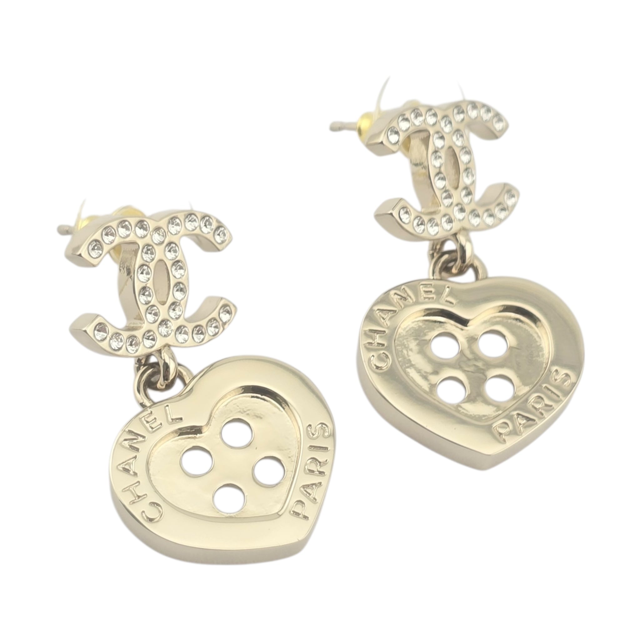 Chanel CC Gold Metal Heart Button Earrings 2025 CHANEL
