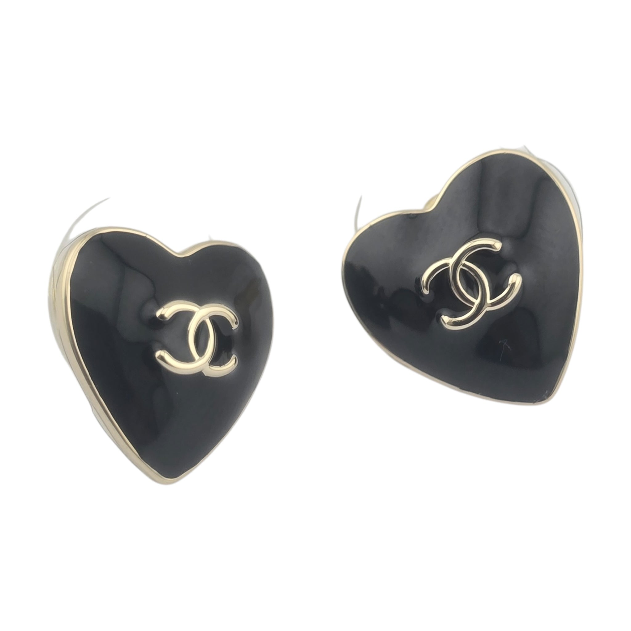 Chanel CC Black Gold Heart Earrings 2025 CHANEL