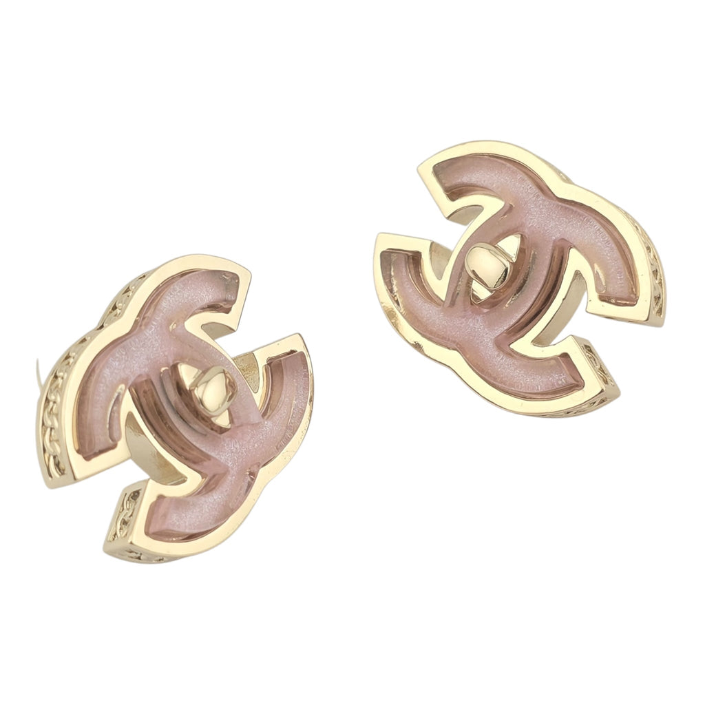 Chanel CC Gold Pink Resin Stud Earrings 2025 CHANEL