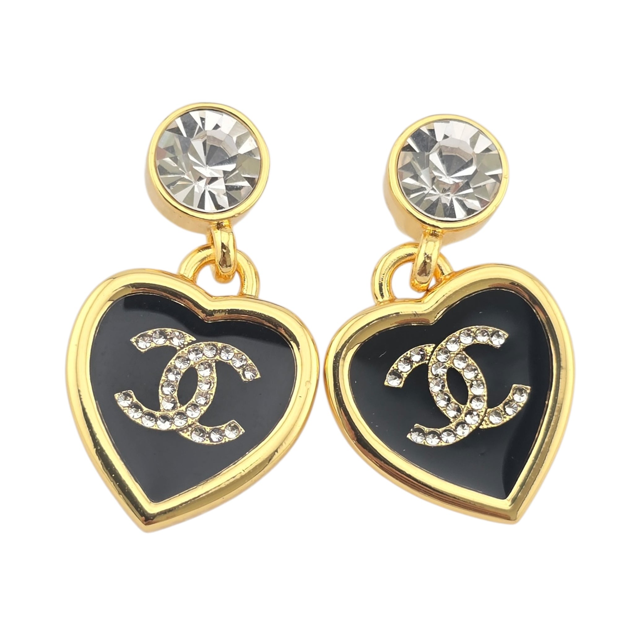 Chanel CC Gold Black Heart Drop Earrings 2025 CHANEL