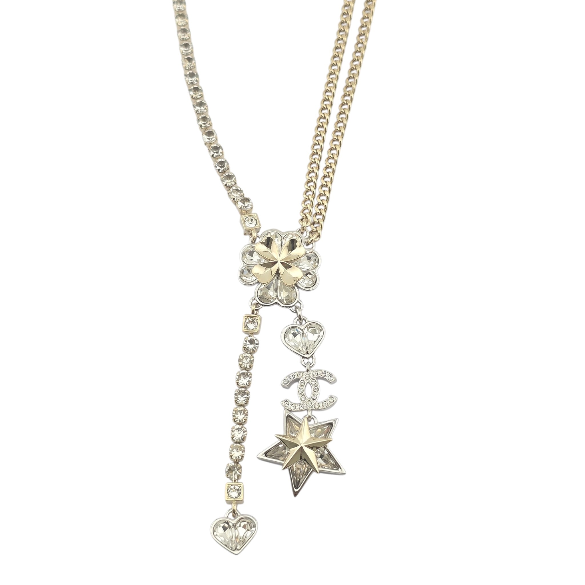 Chanel Crystal Star Heart CC Pendant Necklace Gold 2023 CHANEL