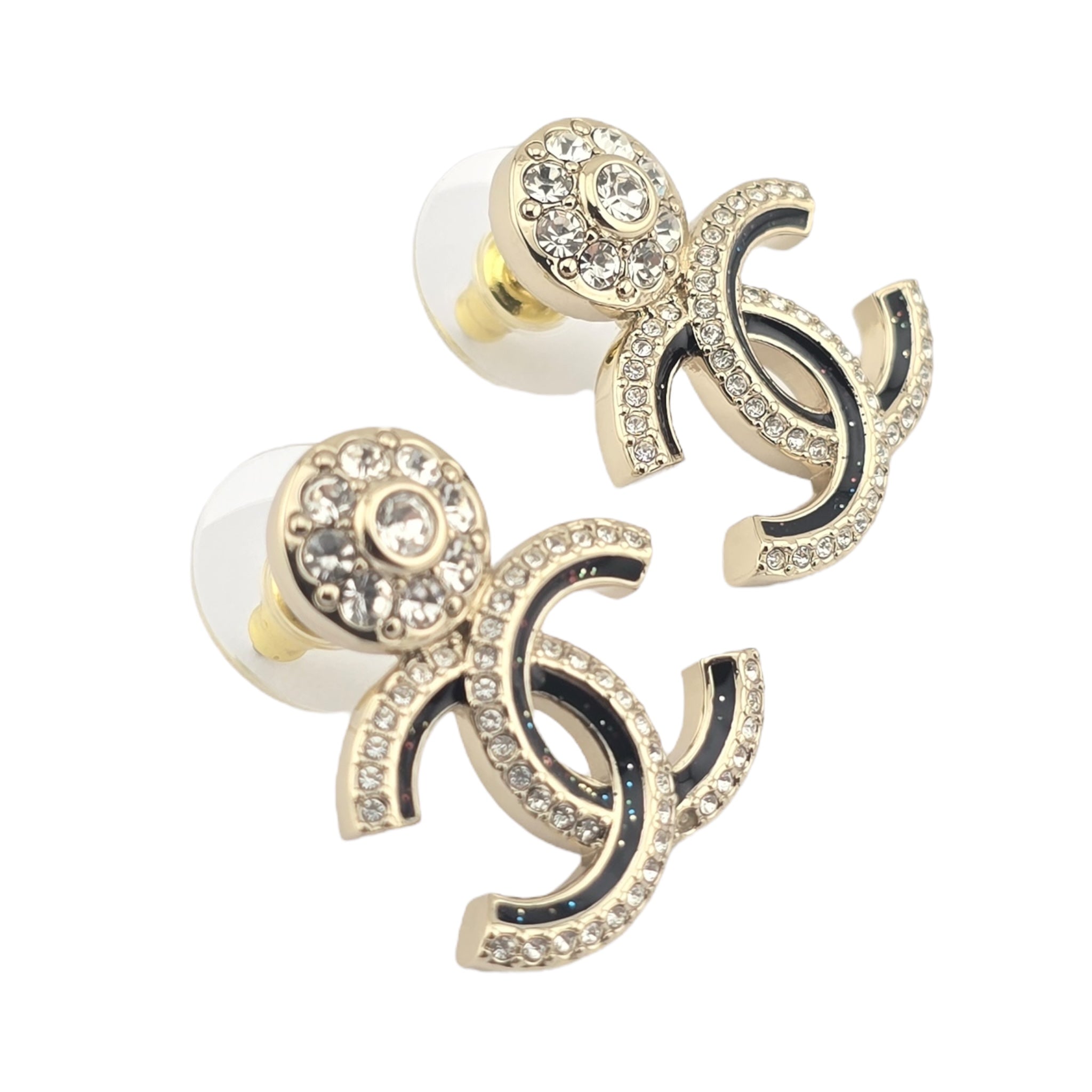 Chanel CC Black Enamel Gold Earrings 2025 CHANEL
