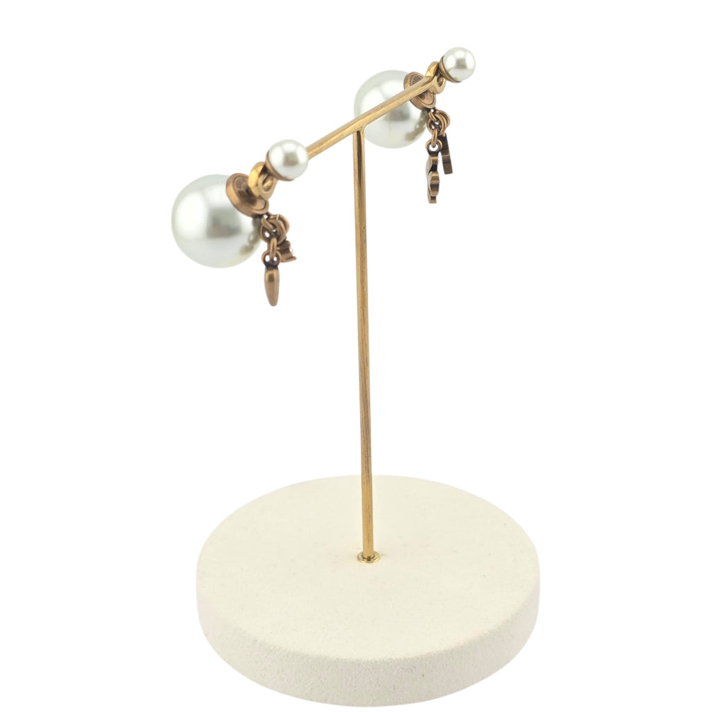 Christian Dior Tribales Gold Finish Pearl Charm Earrings DIOR