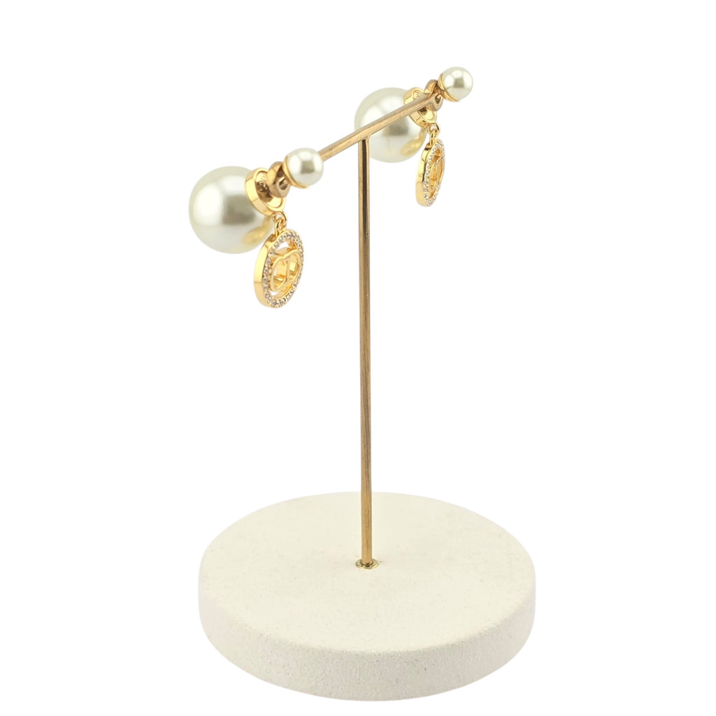 Christian Dior Tribales Gold Finish Pearl CD Earrings DIOR