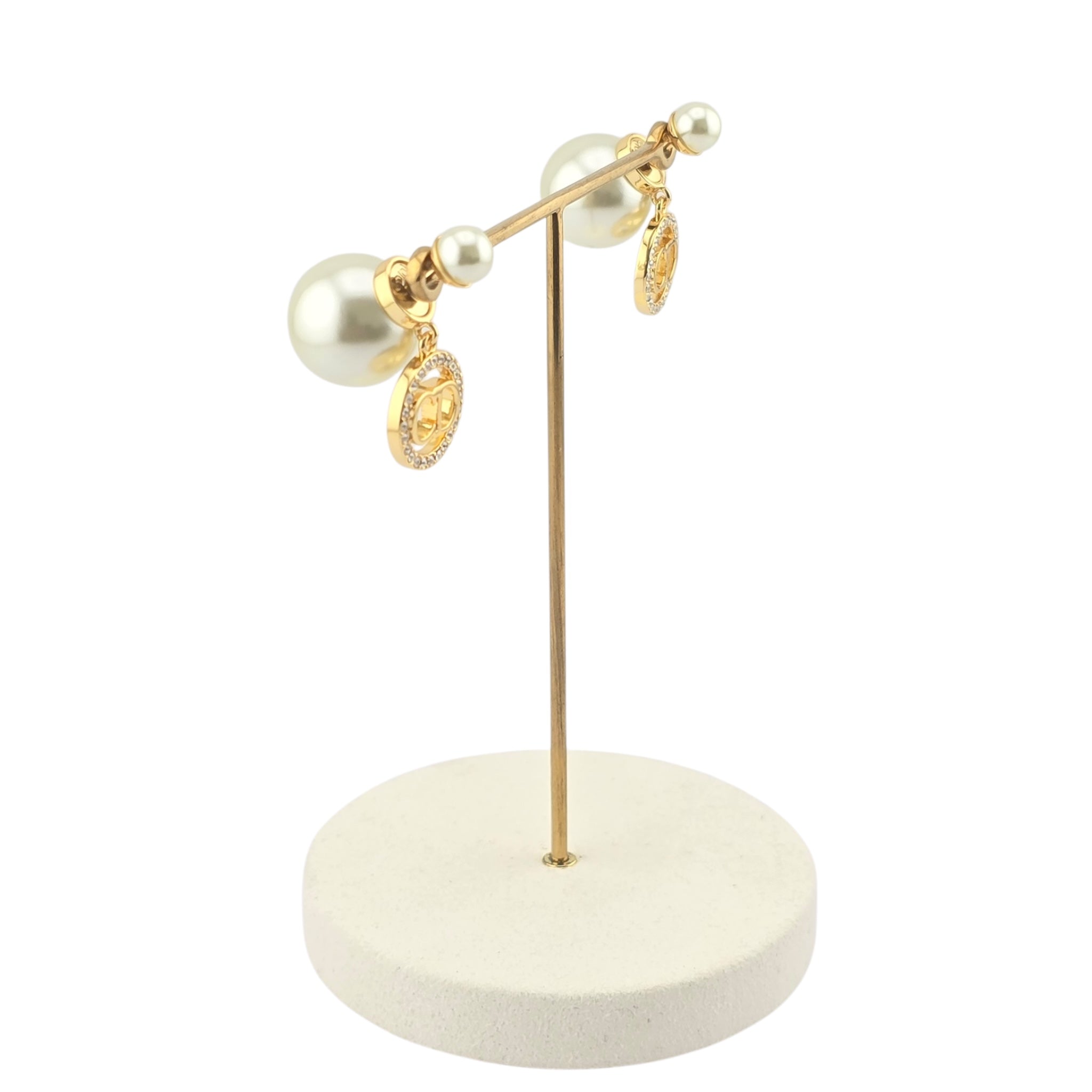 Christian Dior Tribales Gold Finish Pearl CD Earrings DIOR