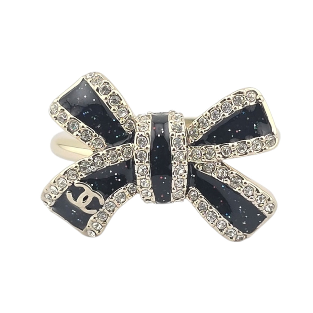 Chanel CC Bow Gold Black Ring 2025 CHANEL