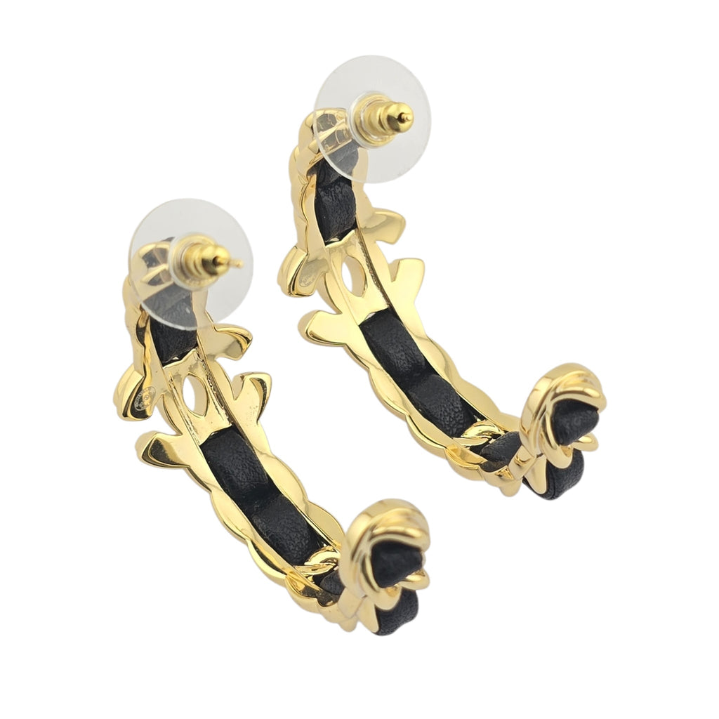 Chanel CC Leather Metal Hoop Earrings 2024 CHANEL