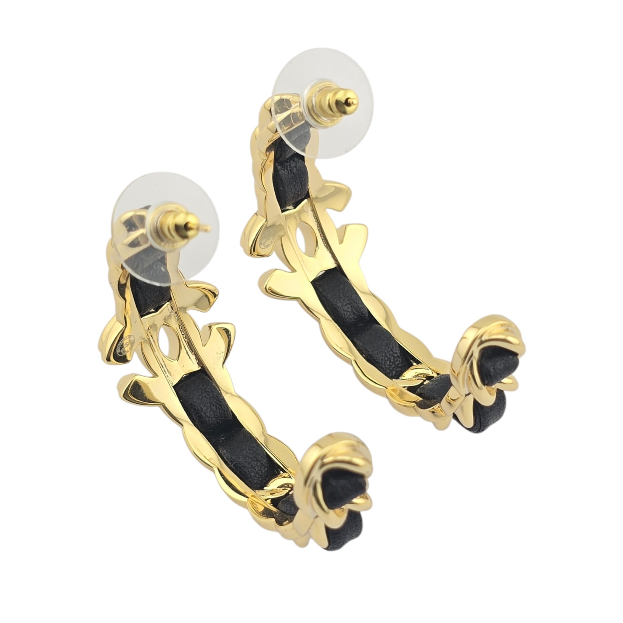 Chanel CC Leather Metal Hoop Earrings 2024 CHANEL
