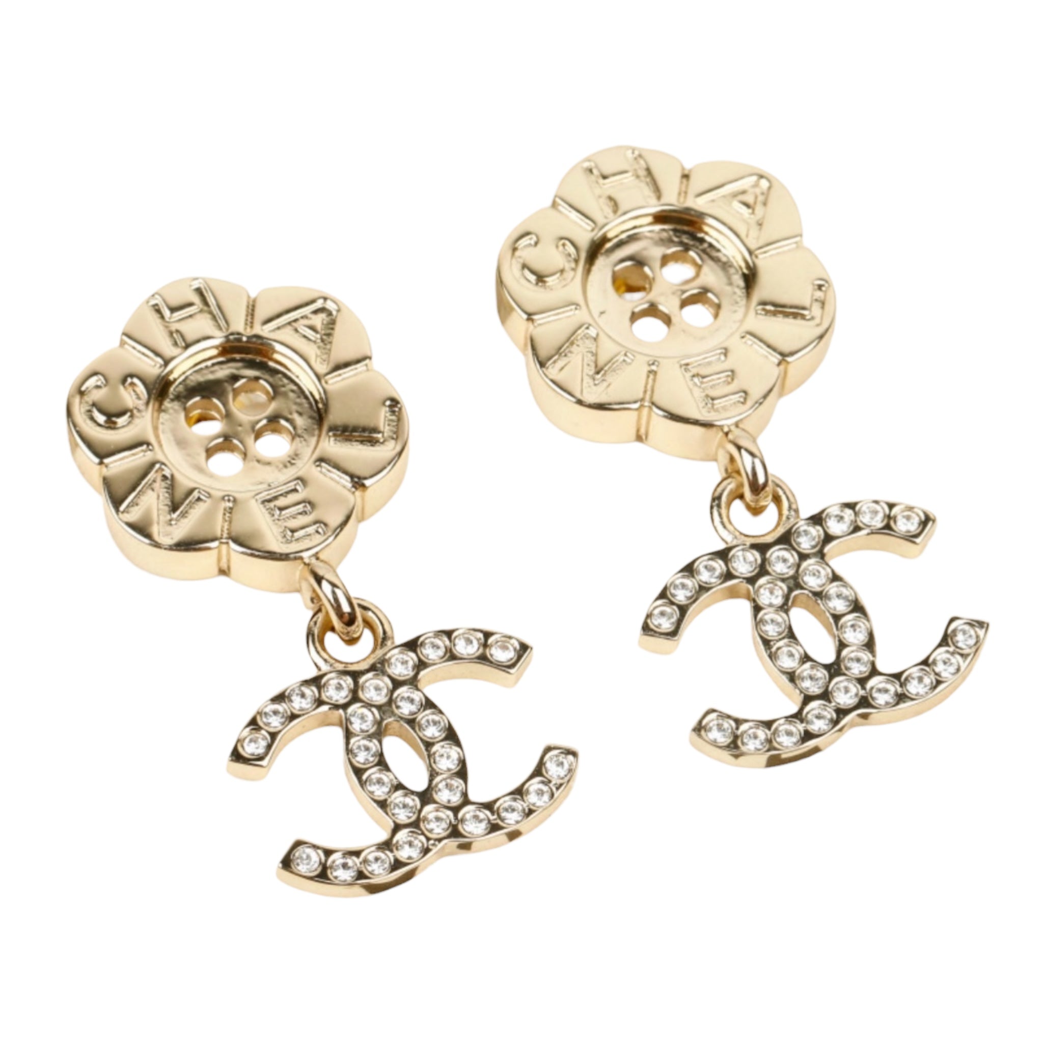Chanel CC Camellia Drop Gold Earrings 2025 CHANEL