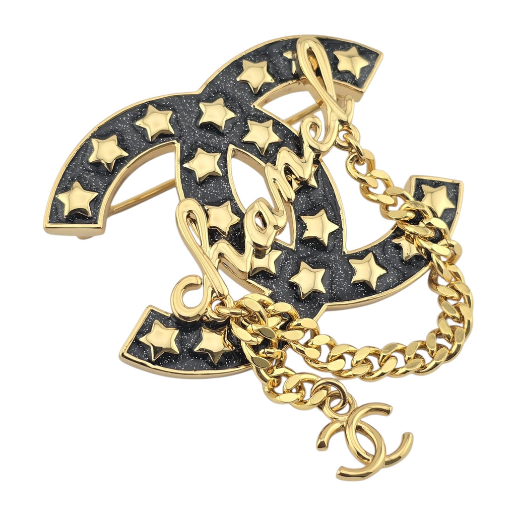 Chanel CC Metal Resin Star Logo Brooch Gold Black 2024 CHANEL