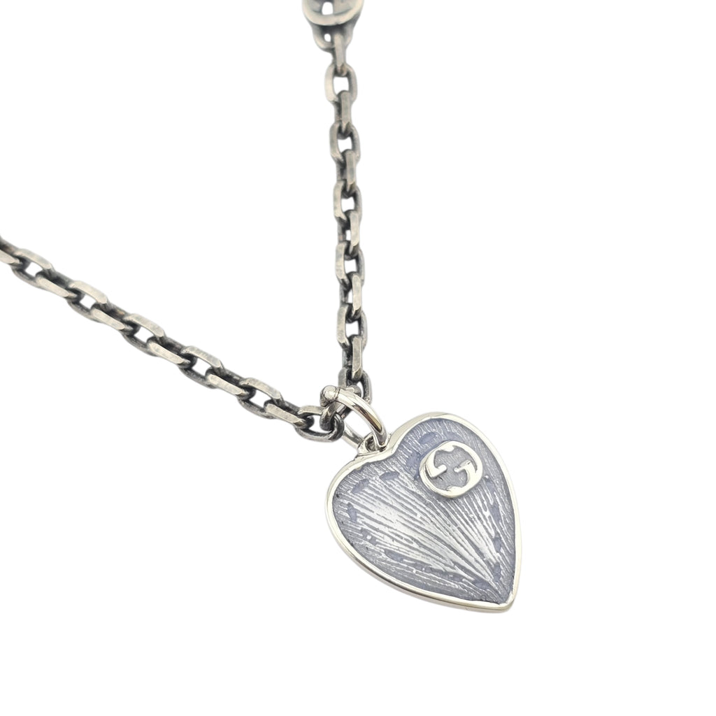GUCCI Heart Interlocking G Silver Necklace GUCCI