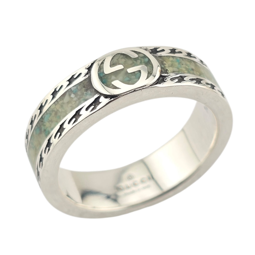 GUCCI Interlocking G Turquoise Enamel Sterling Silver Ring GUCCI