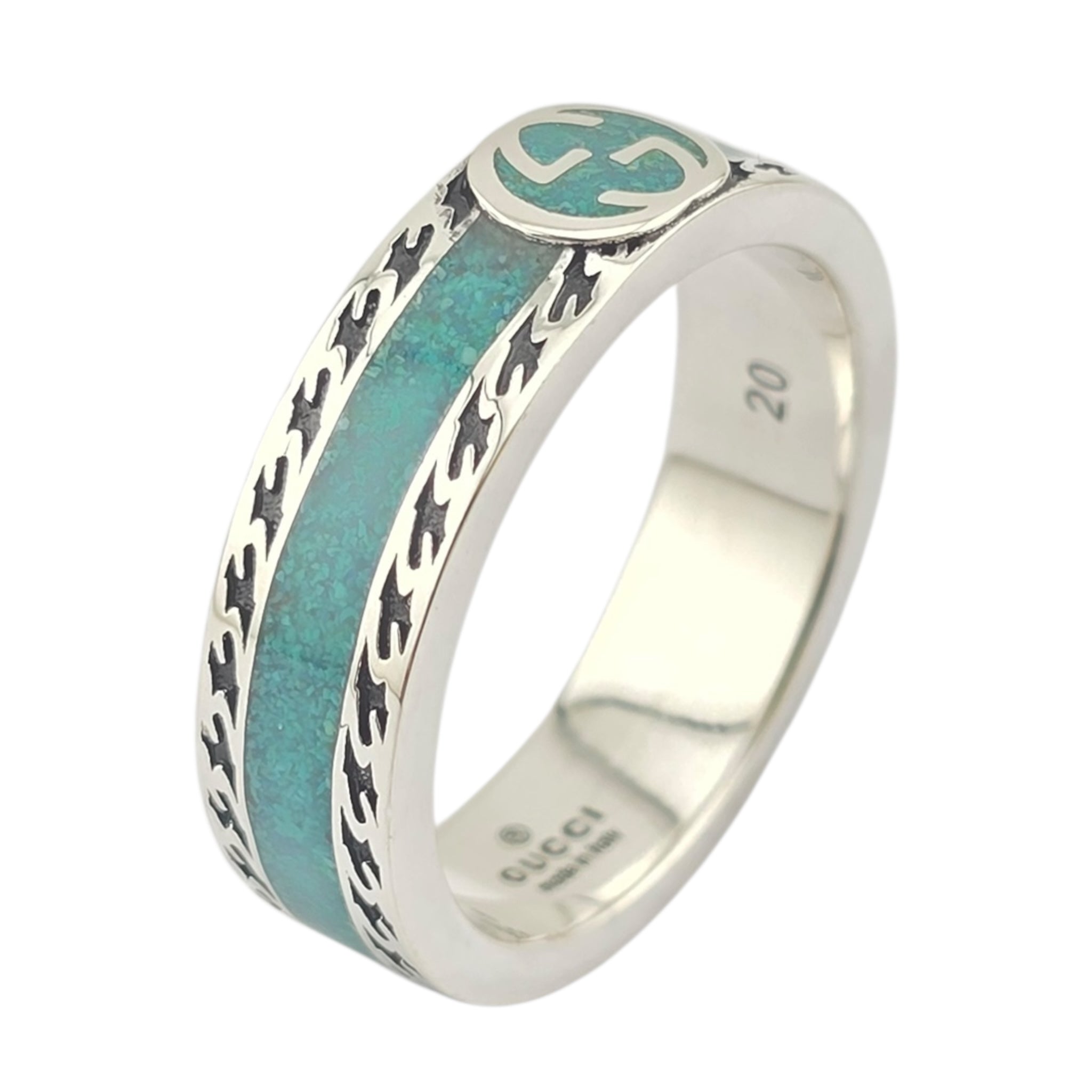 GUCCI Interlocking G Sterling Silver Turquoise Enamel Ring GUCCI