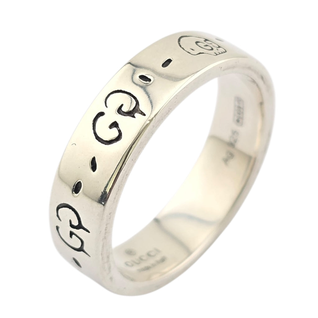GUCCI Ghost Skull Silver GG Ring 4mm GUCCI